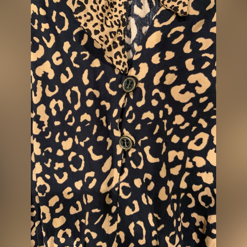 ZARA Leopard Print Festival Boho Date Night Long Sleeve Dress Tan Black Size M - Picture 8 of 8